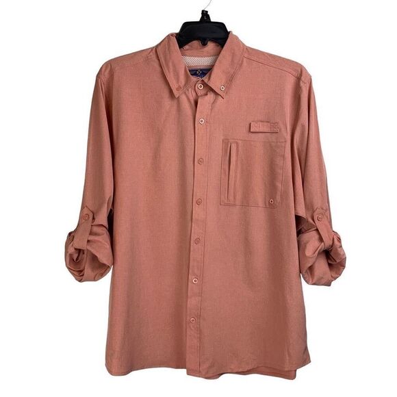 New XCaster By Tallwoods Peach Roll Tab Sleeve Quick Dry Button Polo Shirt Size - Picture 3 of 12